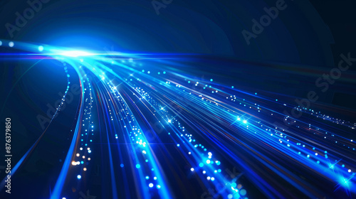 Blue light streaks, fiber optic strands, and speed lines create a futuristic background suitable for depicting 5G or 6G technology and wireless data transmission.