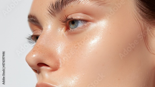 Features enhanced by a serum formula, realistic, glowing skin