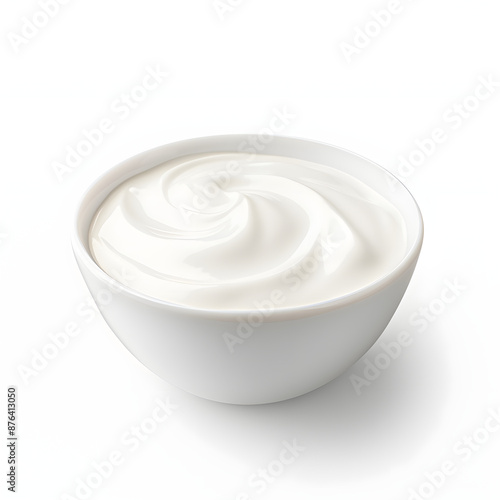 Swirl of sour cream in bowl isolated on white background with clipping path, fresh greek yogurt