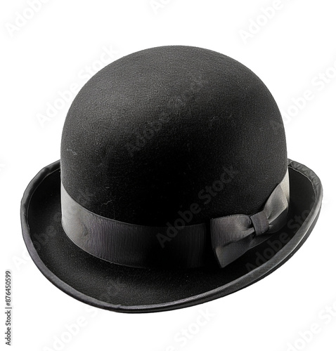 Black bowler hat on isolated transparent background