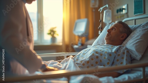 Doctor examining a patient in a hospital bed