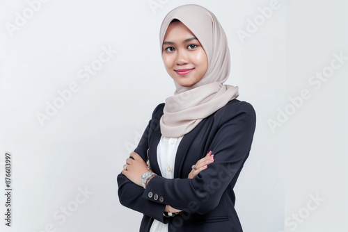 Beautiful business woman with hijab portrait on white background