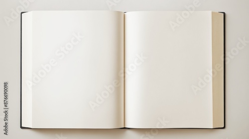 Open blank book top down view with empty pages perfect for writing, drawing or sketching flat background