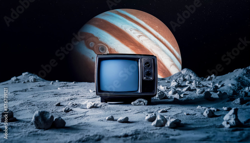 Vieja televisión en una luna del planeta Júpiter