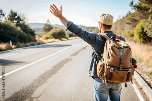 Travel man hitchhiking