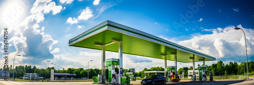 Daytime view of a busy BP Petrol Station with luminous green branding, strategically placed for customer convenience