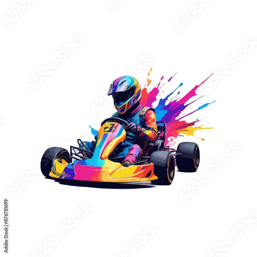 Colorful Karting Vector logo design template. Go Kart racing illustration, good for event logo, t shirt design and racing team logo. colorful kart illustration