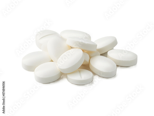 Close-up of white pills isolated on a background, used in medicine and healthcare