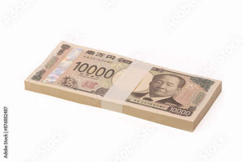 Japan's new banknote, a bundle of one million yen, photographed from an angle.