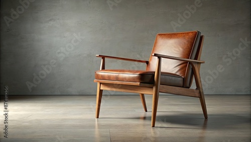 Sleek and minimalistic mid-century modern chair with wooden frame and leather upholstery , furniture, interior design