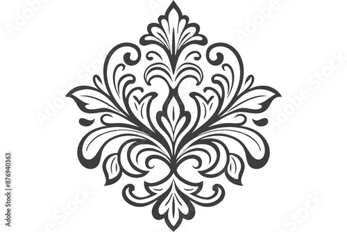 Damask graphic ornament. Floral design element. Black and white pattern