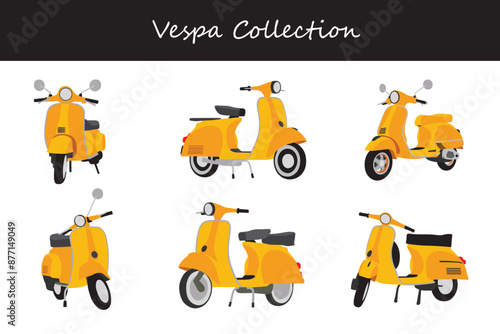 vespa collection. vespa in different poses. Vector illustration.