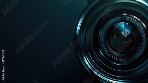 A close-up view of a camera lens on a black background, great for photography and tech-related concepts