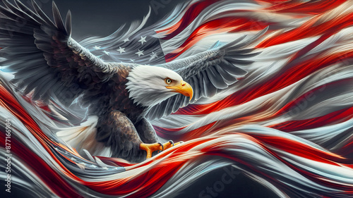 Proud to be an American: Eagle against an American Flag, Memorial Day, art for patriotic celebrations