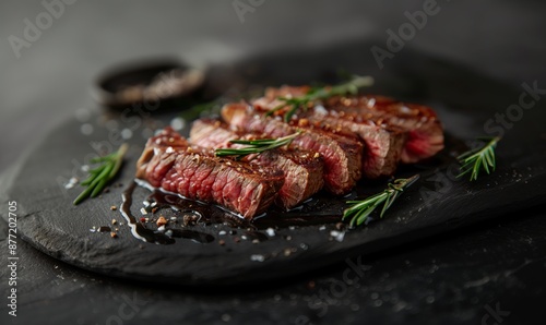 Una perfetta tagliata di manzo in un ristorante elegante, succulenta e preparata con maestria dallo chef.