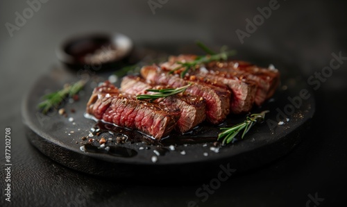 Una perfetta tagliata di manzo in un ristorante elegante, succulenta e preparata con maestria dallo chef.