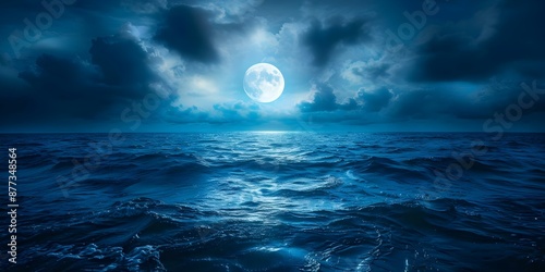 Nighttime Ocean Beauty Moonlit Deep Blue Canvas. Concept Ocean Photography, Nighttime Beauty, Moonlit Scenes, Deep Blue Waters, Nighttime Landscapes