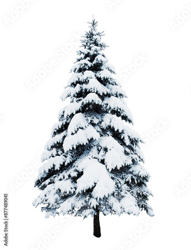 Christmas fir tree covered with snow isolated.