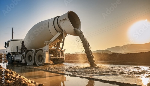 Concrete mixer pouring cement