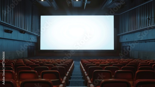 Screen is blank in vacant auditorium