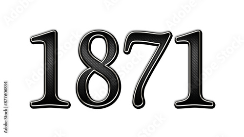 black metal 3d design of number 1871 on white background.
