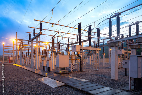 Electric substation at dusk