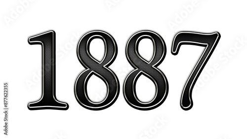 black metal 3d design of number 1887 on white background.