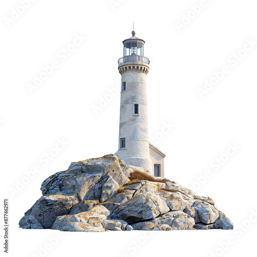 White Lighthouse isolated cut out on white background.