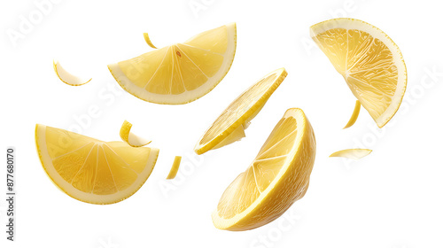 floating slices of lemon isolate on transparency background