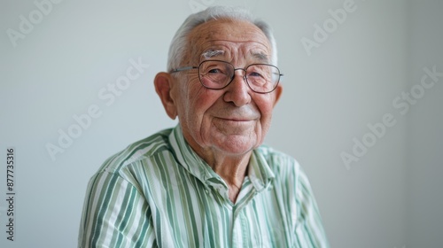 The elderly man with glasses