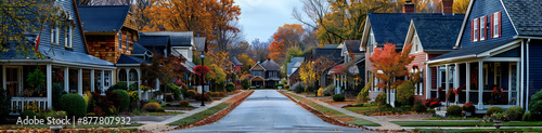 American Small Town Buildings on White Background