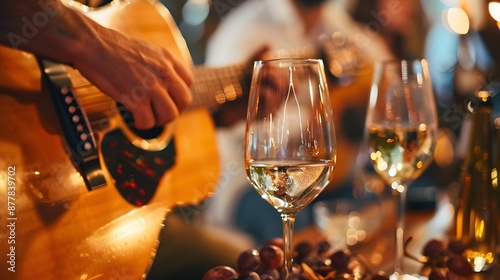 Acoustic Guitar Performance at Festive Winery with Wine Glasses