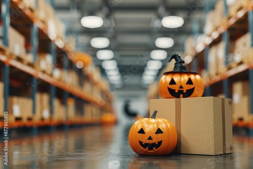 Haunted distribution center for Halloween logistics, Halloween logistic, spooky hub