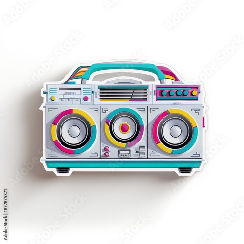 Retro boombox illustration with vibrant colors, perfect for vintage music and pop culture designs.