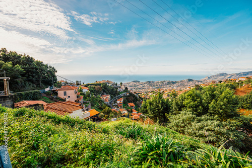 Traditional buildings above the city of Funchal. CIty landscape