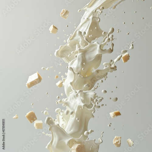 milk splash with cubes of cheese