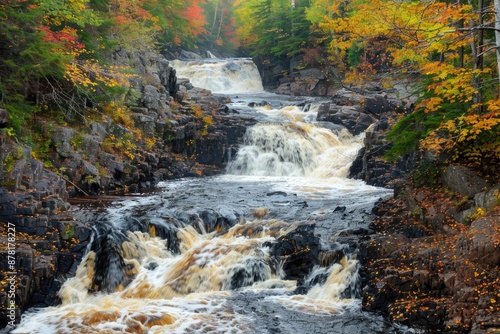 Fall River. Autumn Landscape of Miller's Falls in Nova Scotia, Canada