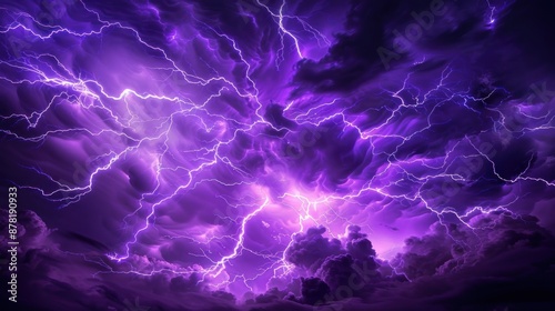 Beautiful night purple sky with many lightning bolts