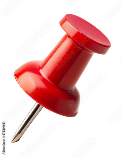 A red plastic push pin with a metal point, cut out - stock png.