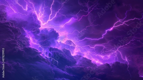 Beautiful night purple sky with many lightning bolts