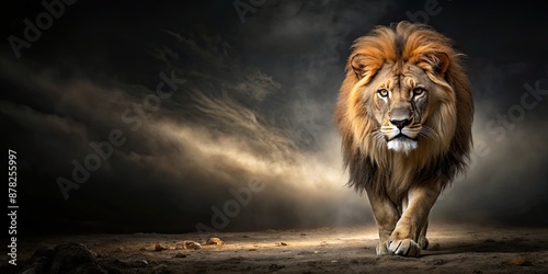 Majestic lion prowling in the darkness of night, lion, night, darkness, wildlife, predator, majestic, prowling, eyes