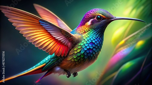 ilustracion realista hiperrealista fotrografica alta definicion de un colibri colorido generativa IA, colibri, realista, alta, hiperrealista, colorido, definicion