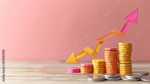 Paper craft illustration of financial success with rising arrows Stock Photo with copy space