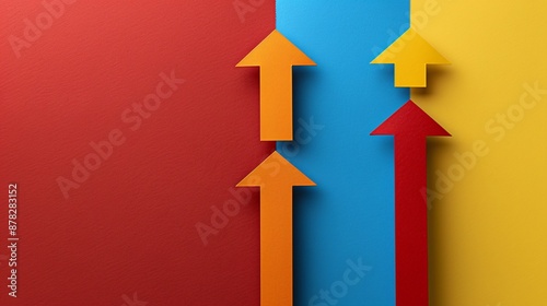 Paper craft illustration of financial success with rising arrows Stock Photo with copy space