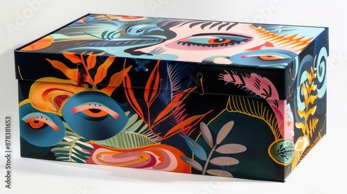 Artistic gift box with surreal designs and bold colors, gift box, avant-garde festival