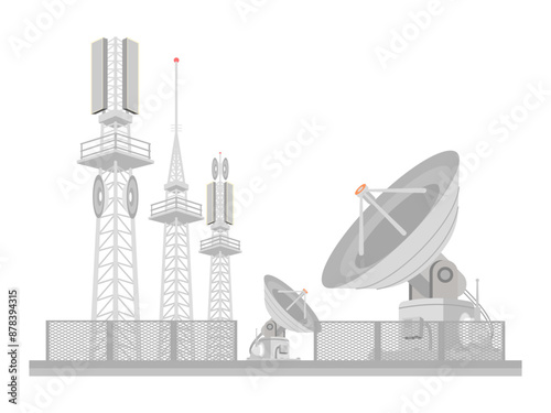 Antenna for wireless network. Telecommunication, Broadcasting tower for high speed, telephone signal tower, isometric 