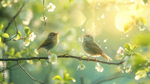 Melodious Dawn Chorus: Bird Singing on a Vibrant Spring Morning