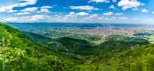 A panorama view on Dajti mountain from the terminal above Tirana and surrounding countryside in Albania in summertime