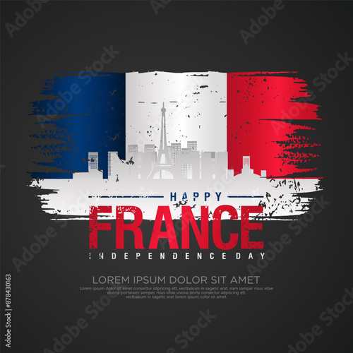 France day greeting card with grunge and splash effect on flag as a symbol of independence