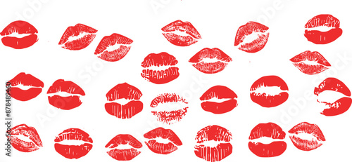 Lipstick kiss with lips print. Vector kiss mark imprint